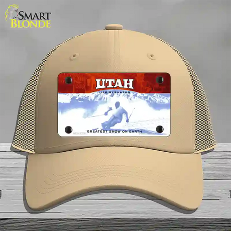 Utah State Blank Novelty License Plate Hat Mesh / Khaki