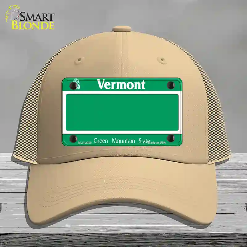 Vermont State Blank Novelty License Plate Hat Mesh / Khaki