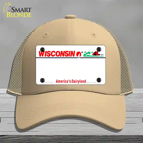 Wisconsin State Blank Novelty License Plate Hat Mesh / Khaki