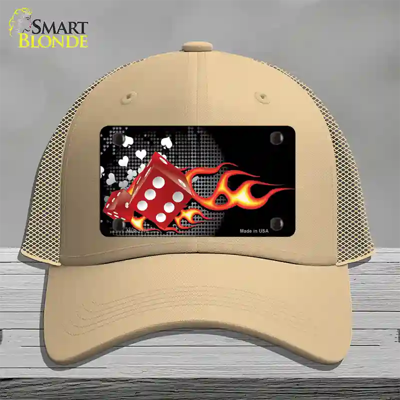 Fire Dice Flame Novelty License Plate Hat Mesh / Khaki