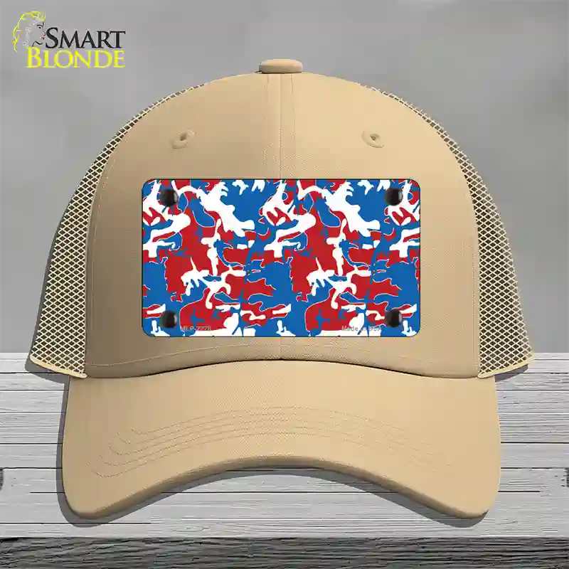 Patriotic Camouflage Novelty License Plate Hat Mesh / Khaki