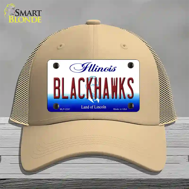 Blackhawks Illinois State Novelty License Plate Hat Mesh / Khaki