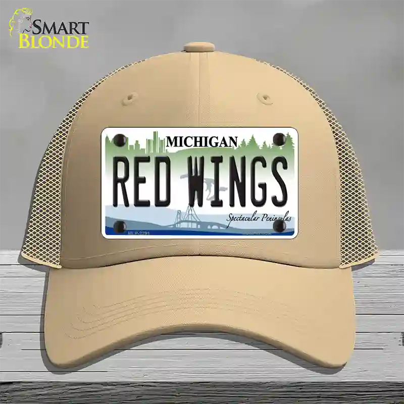 Redwings Michigan State Novelty License Plate Hat Mesh / Khaki