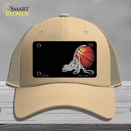 Basketball With Net Offset Novelty License Plate Hat Mesh / Khaki