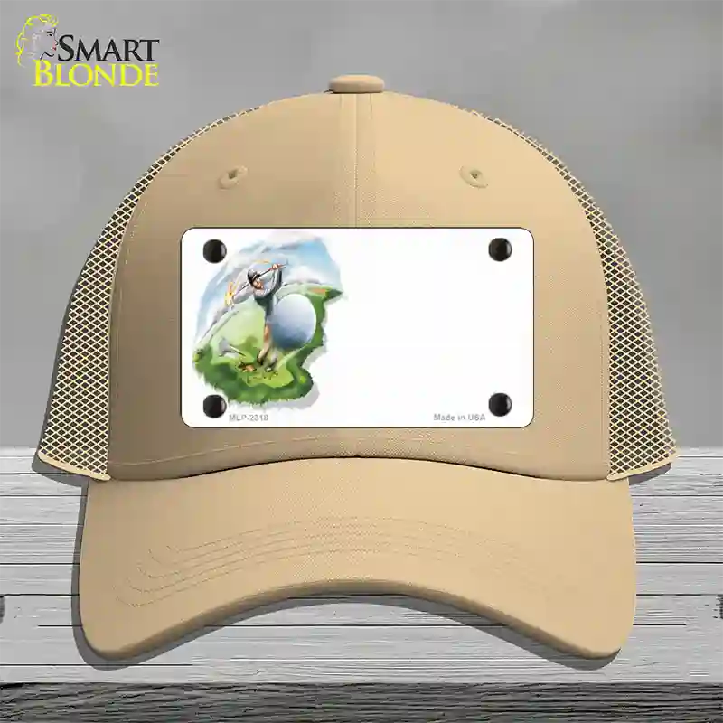 Golf Tee Shot Offset Novelty License Plate Hat Mesh / Khaki