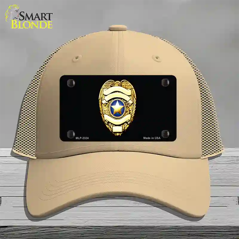 Police Badge Novelty License Plate Hat Mesh / Khaki