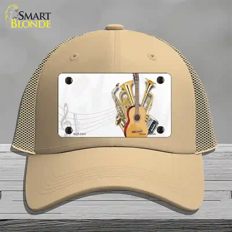 Musical Instruments Offset Novelty License Plate Hat Mesh / Khaki