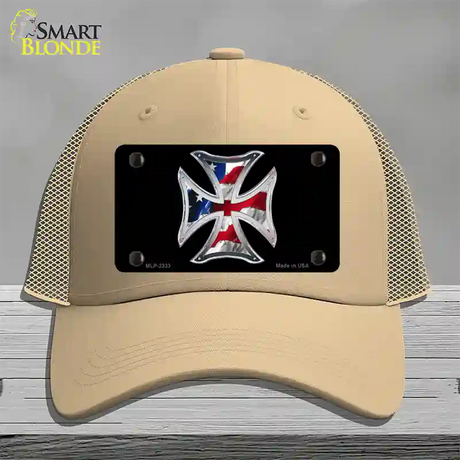 Maltese Cross Flag Novelty License Plate Hat Mesh / Khaki