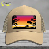 Sunset Beach Novelty License Plate Hat Mesh / Khaki