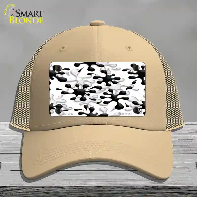 Splatter Black White Novelty License Plate Hat Mesh / Khaki