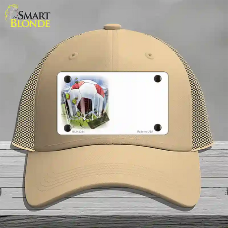 Soccer Ball Offset Novelty License Plate Hat Mesh / Khaki