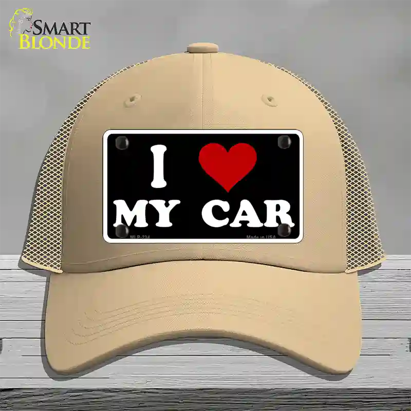 I Love My Car Black Novelty License Plate Hat Mesh / Khaki