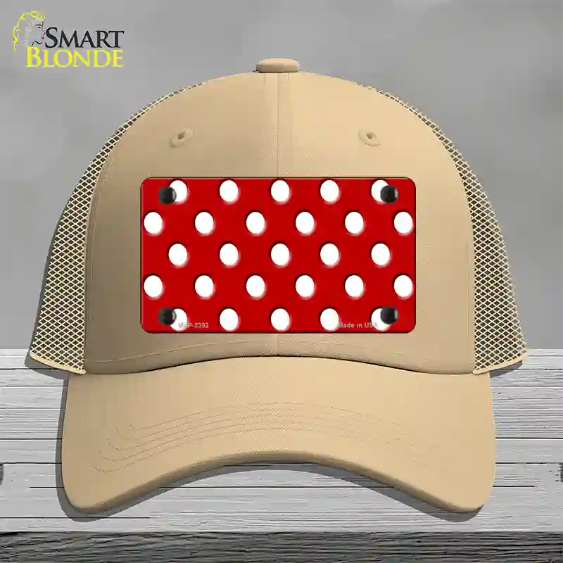 White Polka Dots Red Novelty License Plate Hat Mesh / Khaki