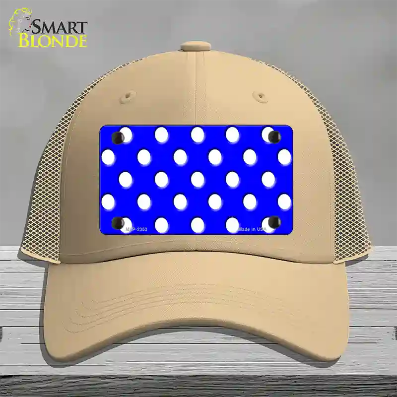 White Polka Dots Royal Blue Novelty License Plate Hat Mesh / Khaki