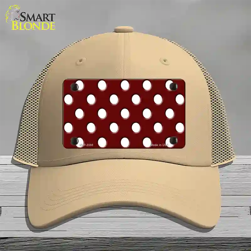 White Polka Dots Burgundy Novelty License Plate Hat Mesh / Khaki