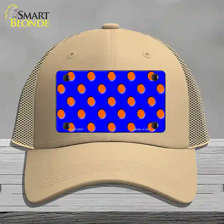 Orange Polka Dots Royal Blue Novelty License Plate Hat Mesh / Khaki