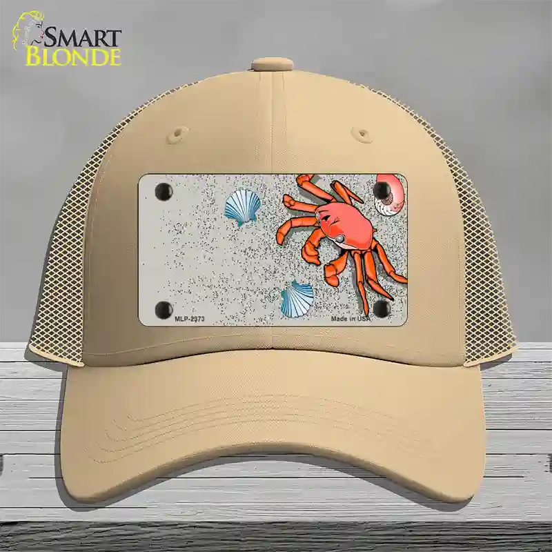 Crab And Seashells Novelty License Plate Hat Mesh / Khaki