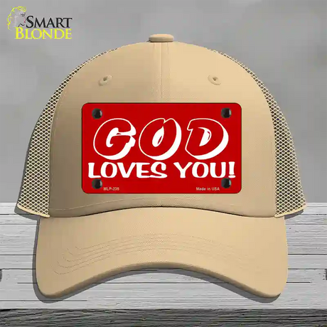 God Loves You Novelty License Plate Hat Mesh / Khaki