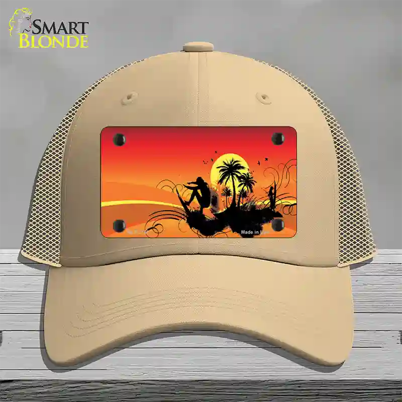 Sunset Surfer Novelty License Plate Hat Mesh / Khaki