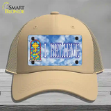 I Believe Novelty License Plate Hat Mesh / Khaki