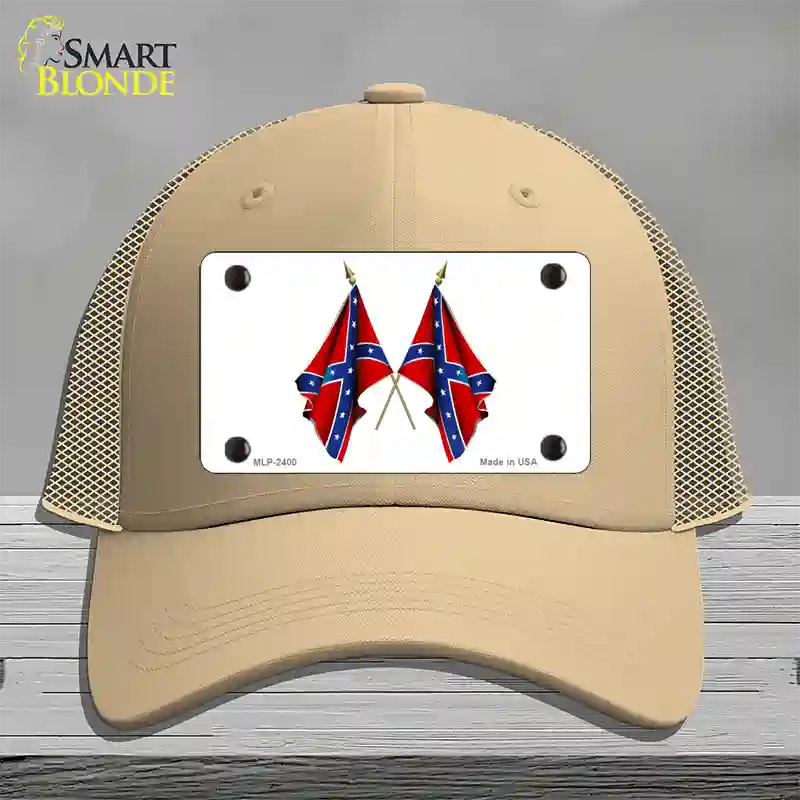 Confederate Crossed Flags Novelty License Plate Hat Mesh / Khaki