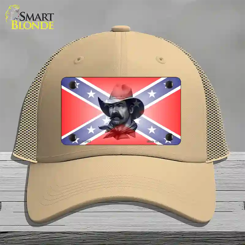 Confederate Flag Cowboy Novelty License Plate Hat Mesh / Khaki