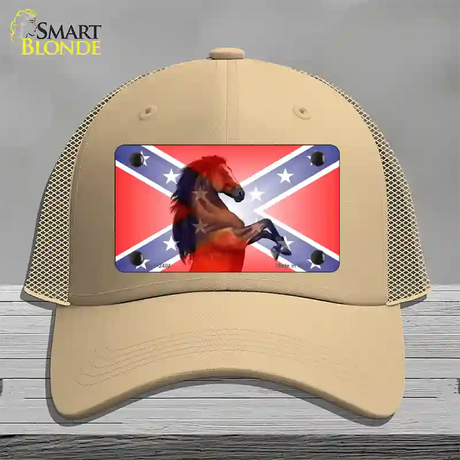 Confederate Flag Stallion Horse Novelty License Plate Hat Mesh / Khaki