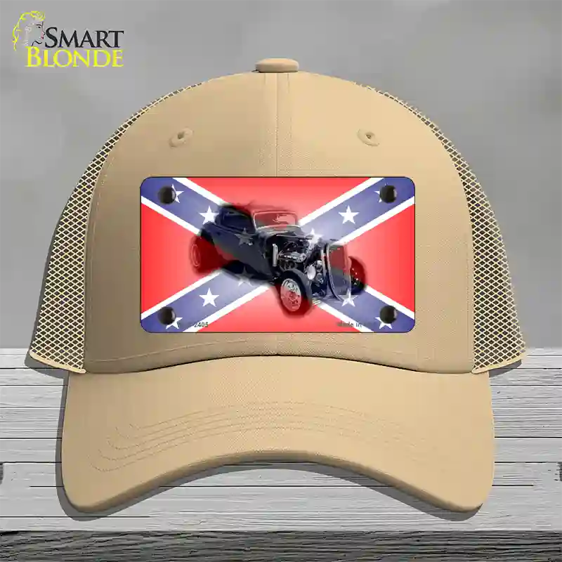 Confederate Flag Hot Rod Novelty License Plate Hat Mesh / Khaki