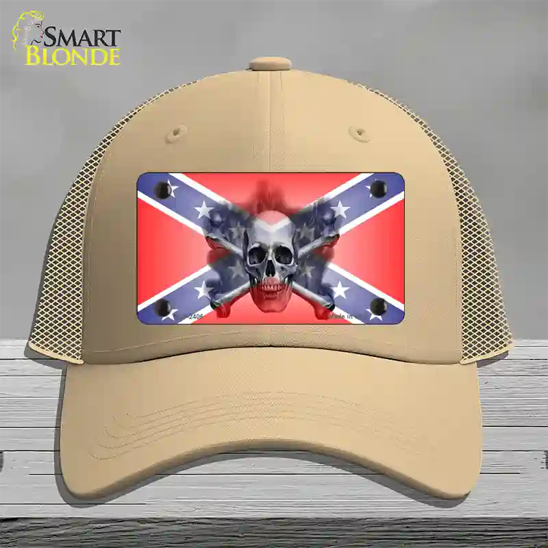 Confederate Flag Skull Novelty License Plate Hat Mesh / Khaki