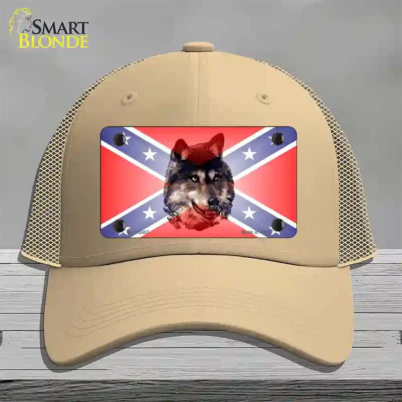 Confederate Flag Faded Wolf Novelty License Plate Hat Mesh / Khaki