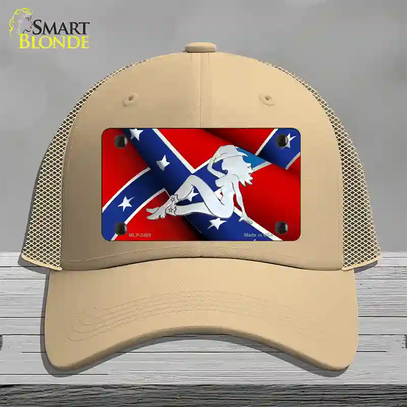 Rebel Flag Mudflap Cowgirl Novelty License Plate Hat Mesh / Khaki