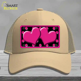 Hot Pink Black Polka Dot Hot Pink Center Hearts Novelty License Plate Hat Mesh / Khaki