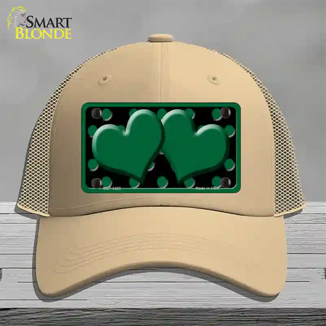 Green Black Polka Dot Green Center Hearts Novelty License Plate Hat Mesh / Khaki