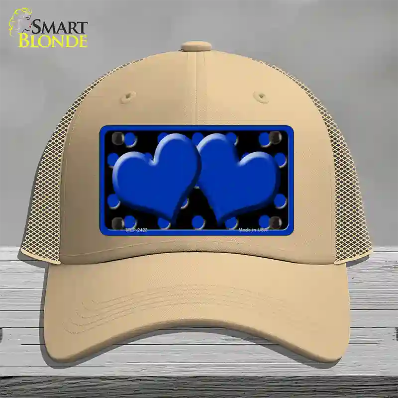 Blue Black Polka Dot Blue Center Hearts Novelty License Plate Hat Mesh / Khaki