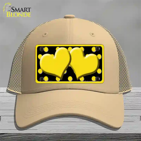 Yellow Black Polka Dot Yellow Center Hearts Novelty License Plate Hat Mesh / Khaki