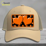 Orange Black Polka Dot Orange Center Hearts Novelty License Plate Hat Mesh / Khaki