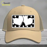 White Black Polka Dot Black Center Hearts Novelty License Plate Hat Mesh / Khaki