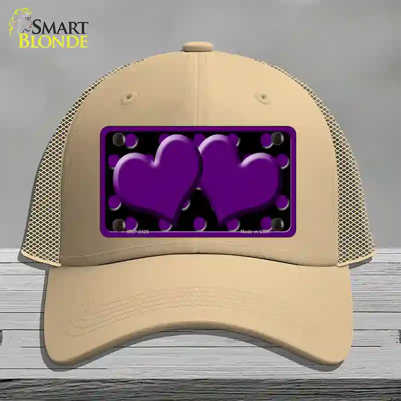 Purple Black Polka Dot Purple Center Hearts Novelty License Plate Hat Mesh / Khaki