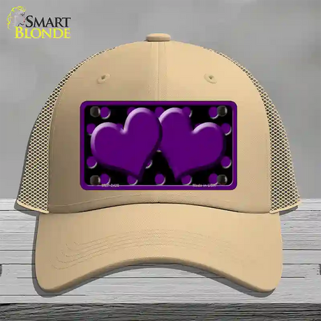 Purple Black Polka Dot Purple Center Hearts Novelty License Plate Hat Mesh / Khaki