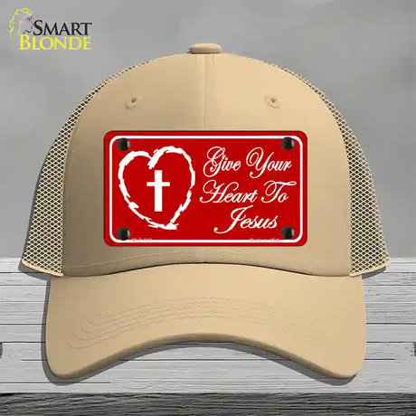 Give Your Heart To Jesus Novelty License Plate Hat Mesh / Khaki