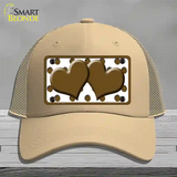 Brown White Polka Dot Brown Centered Hearts Novelty License Plate Hat Mesh / Khaki