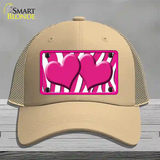 Hot Pink White Zebra Hot Pink Centered Hearts Novelty License Plate Hat Mesh / Khaki