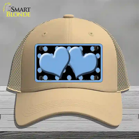 Light Blue Black Polka Dot Light Blue Centered Hearts Novelty License Plate Hat Mesh / Khaki