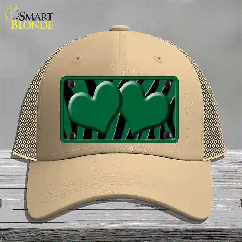 Green Black Zebra Green Centered Hearts Novelty License Plate Hat Mesh / Khaki