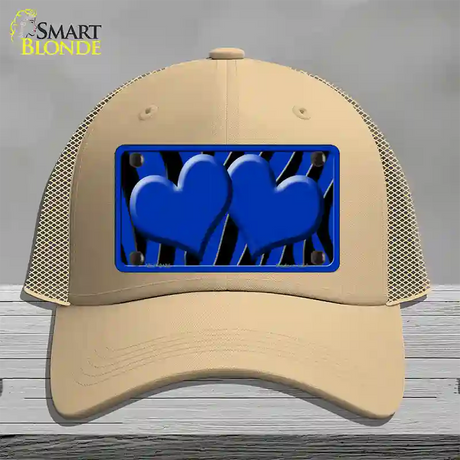 Blue Black Zebra Blue Centered Hearts Novelty License Plate Hat Mesh / Khaki