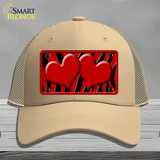 Red Black Zebra Red Centered Hearts Novelty License Plate Hat Mesh / Khaki