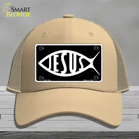 Jesus Fish Novelty License Plate Hat Mesh / Khaki