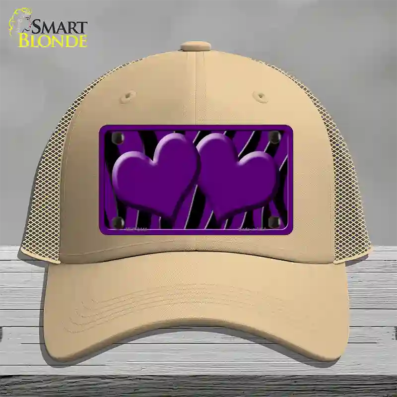 Purple Black Zebra Purple Centered Hearts Novelty License Plate Hat Mesh / Khaki