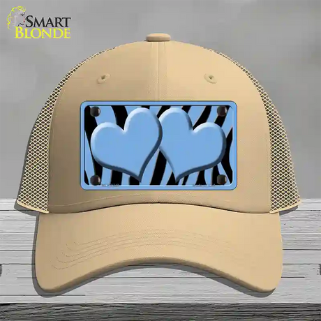 Light Blue Black Zebra Light Blue Centered Hearts Novelty License Plate Hat Mesh / Khaki