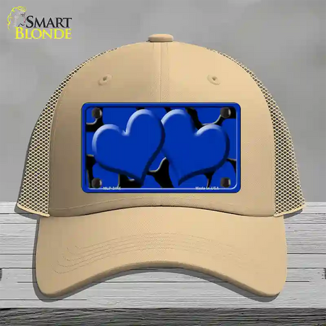 Blue Black Giraffe Blue Centered Hearts Novelty License Plate Hat Mesh / Khaki